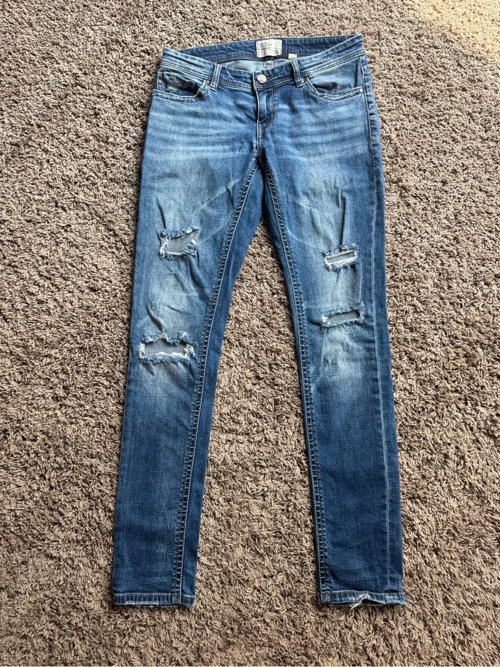 BKE Women's Distressed Skinny Jeans - Blue Wash